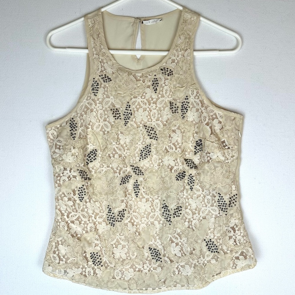 Willow & Clay Lace Embellished Beaded Tank Cream